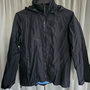 Lands' End Black Windbreaker Jacket With Removable Hood